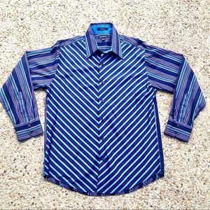 Brandini Men’s diagonal striped button down casual shirt Size M